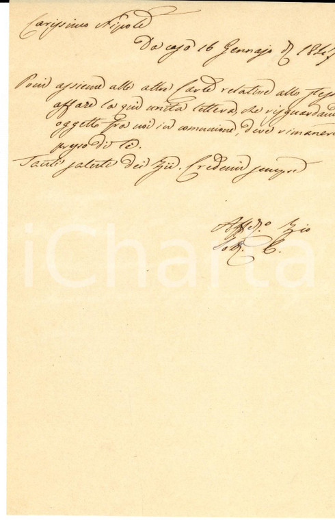 1847 MILANO Conte Carlo STAMPA DI SONCINO annuncia lettera al nipote