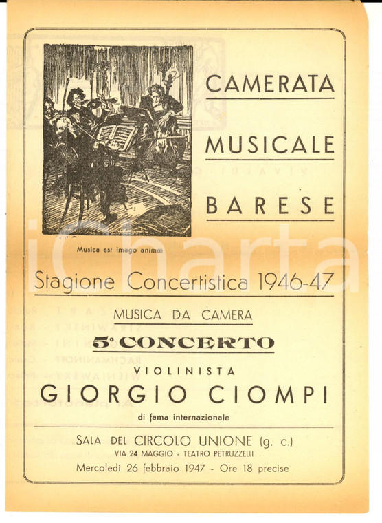 1947 BARI Camerata Musicale Barese - Concerto violinista Giorgio CIOMPI
