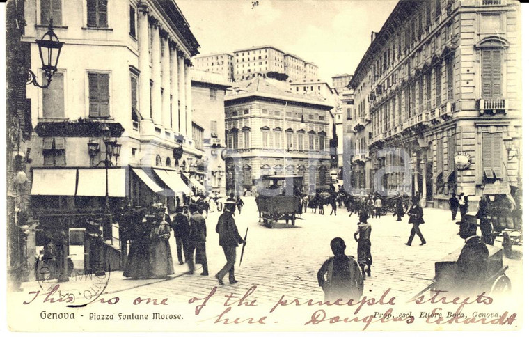 1906 GENOVA Piazza Fontane MAROSE *Cartolina ANIMATISSIMA con carrozza FP VG