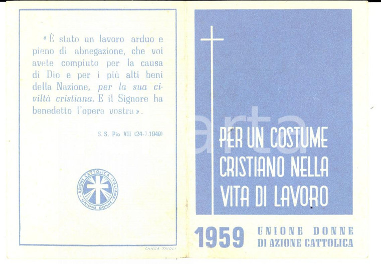 1959 MONTISI / SAN GIOVANNI D'ASSO (SI) AZIONE CATTOLICA Tessera UNIONE DONNE