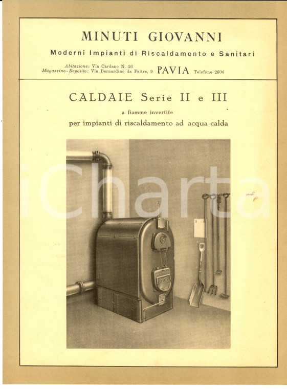 1950 ca PAVIA Giovanni MINUTI - Caldaie per impianti riscaldamento *Pubblicità