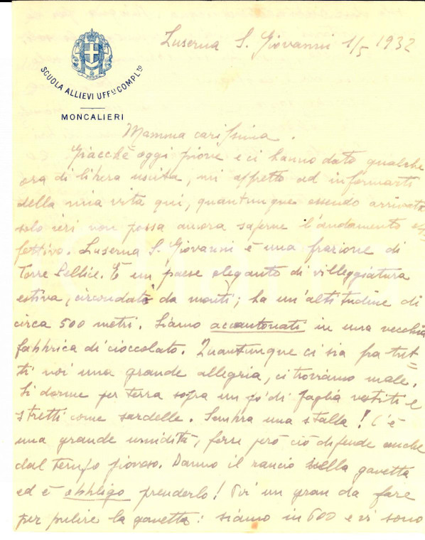 1932 MONCALIERI Dura vita di Francesco UDESCHINI alla Scuola Allievi Ufficiali
