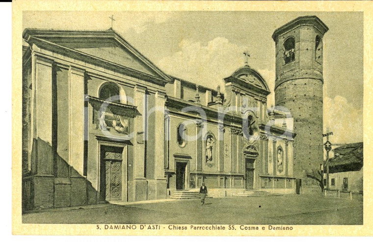 1942 SAN DAMIANO D'ASTI Chiesa SS. COSMA E DAMIANO *Cartolina ANIMATA FP NV