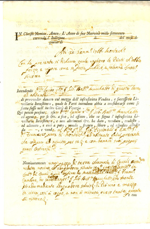 1766 MONTICHIARI (BS) Lucia LUCCHETTO vende terra CANALI a Giovanni PICCINELLI