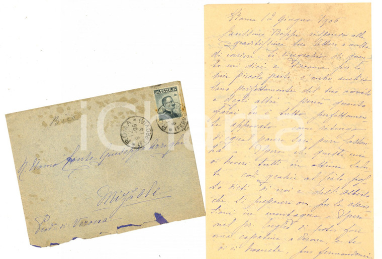 1906 ROMA Lettera al conte Giuseppe ARRIGHI dopo la morte di Gino MONTANARI