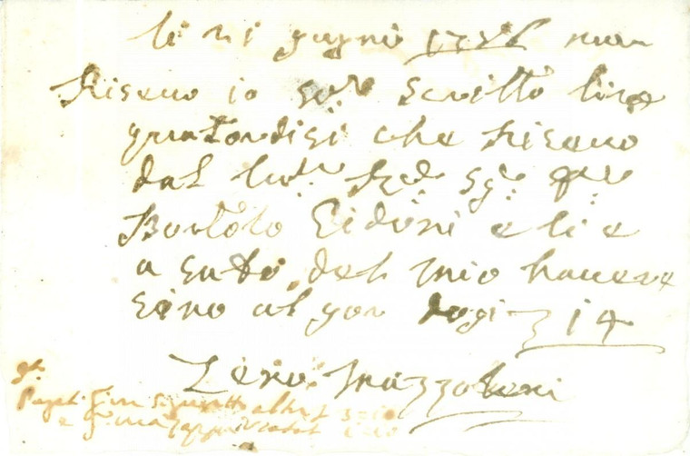 1786 NAVE (BS) Zeno MAZZOLENI riceve pagamento da Bortolo GHIDONI *Ricevuta