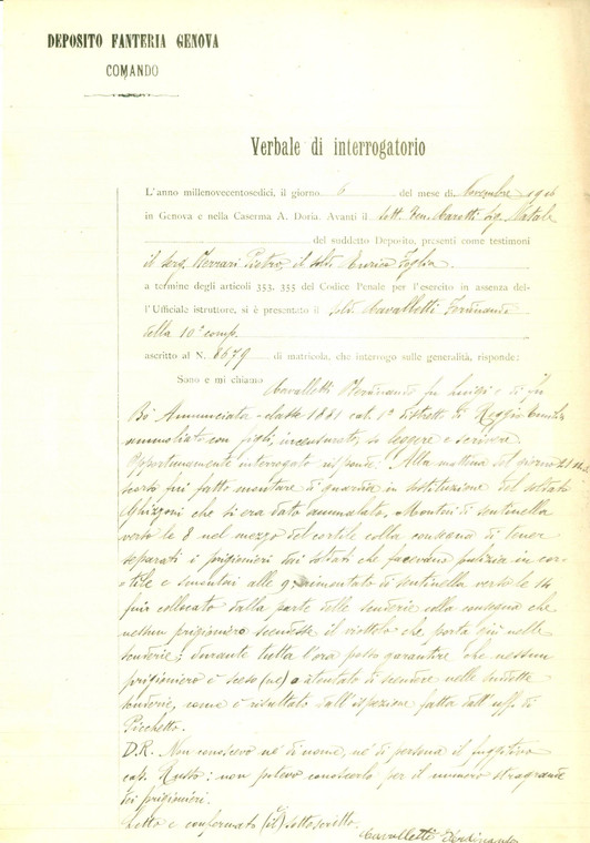 1916 GENOVA WW1 Ferdinando CAVALLETTI sorveglia i prigionieri alla Caserma DORIA