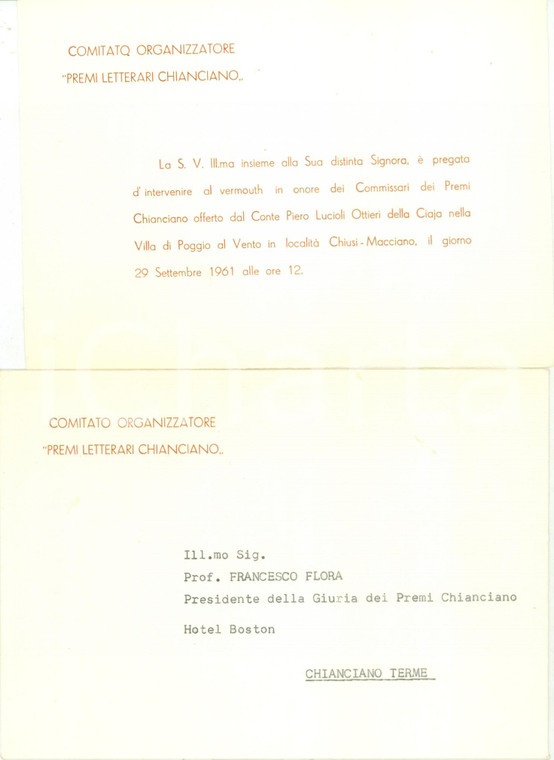 1961 CHIANCIANO TERME Vermouth a POGGIO AL VENTO dal Conte Piero LUCIOLI OTTIERI