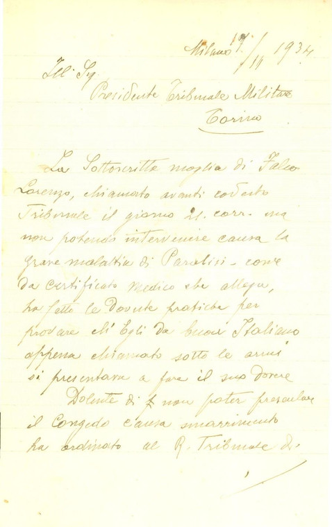 1934 TORINO Lorenzo FALCO da buon italiano ha risposto alla chiamata alle armi