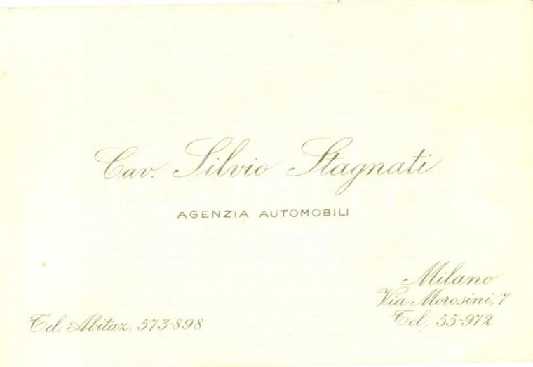 1940 ca MILANO Agenzia automobili Silvio STAGNATI *Biglietto da visita