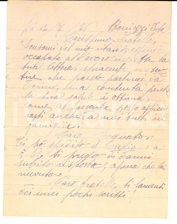 1926 MILANO (?) Ida BONIZZI racconta della famiglia al fratello soldato *Lettera