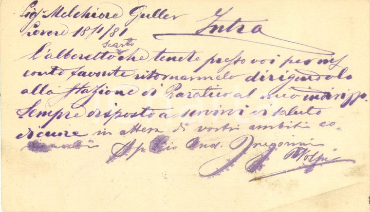 1881 LOVERE Giovanni Andrea GREGORINI richiede un alberetto a Melchiorre GULLER