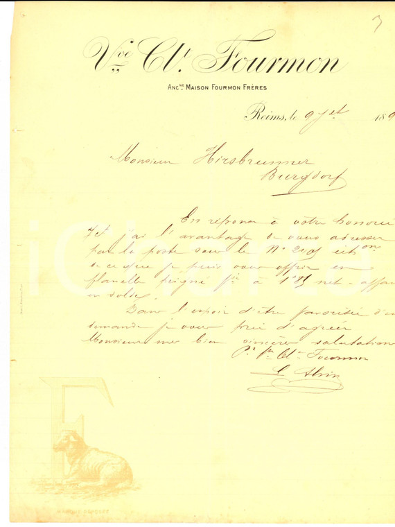 1891 REIMS (F) Veuve FOURMON Lettera commerciale *Carta intestata