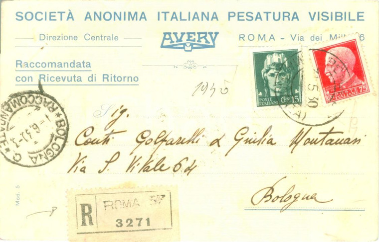 1930 ROMA Società Anonima Italiana Pesatura Visibile AVERY Cartolina commerciale