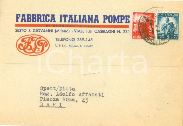 1947 SESTO SAN GIOVANNI (MI) Fabbrica Italiana Pompe CAMBIAGHI & CESATI