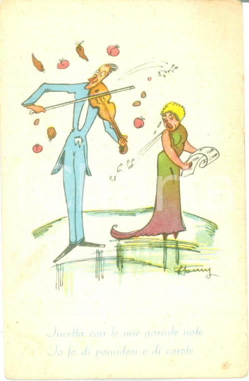 1941 MILANO Il violinista e la cantante stonata *Cartolina SATIRICA ILLUSTRATA