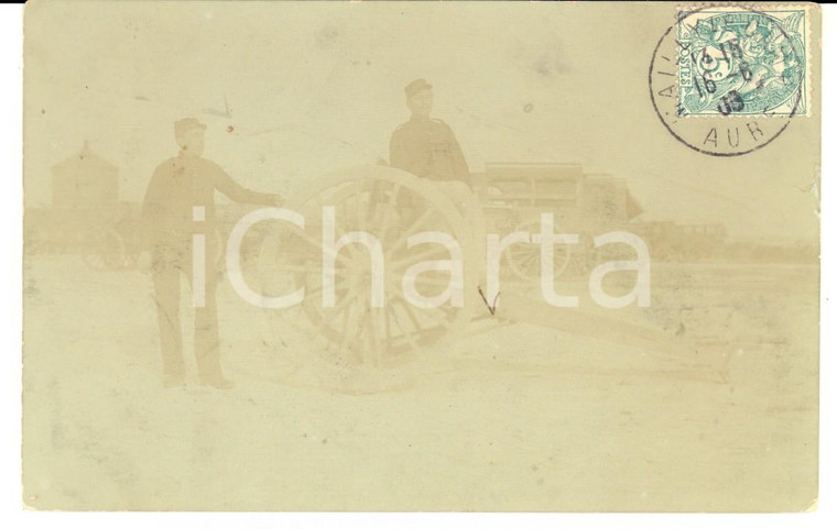 1908 MAILLY-LE-CAMP (F) Militari in posa con un cannone *Fotografia FP