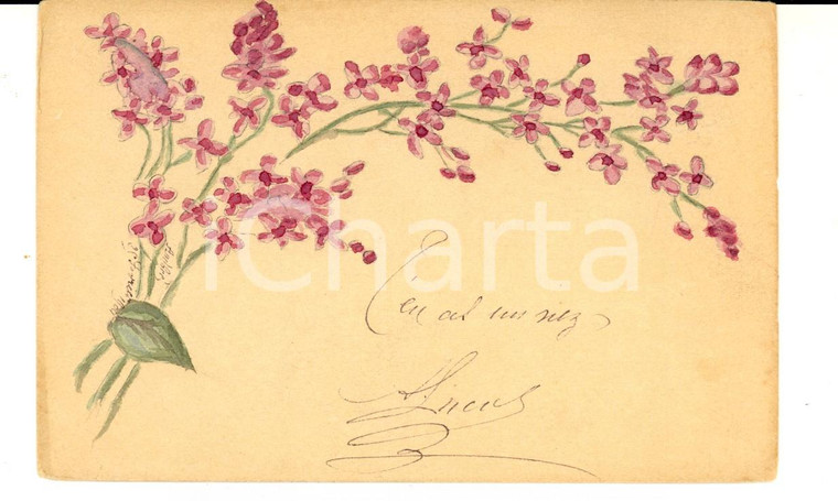 1910 ca FRANCIA A. LUCAS Fantasia di fiori viola *Cartolina DIPINTA A MANO 