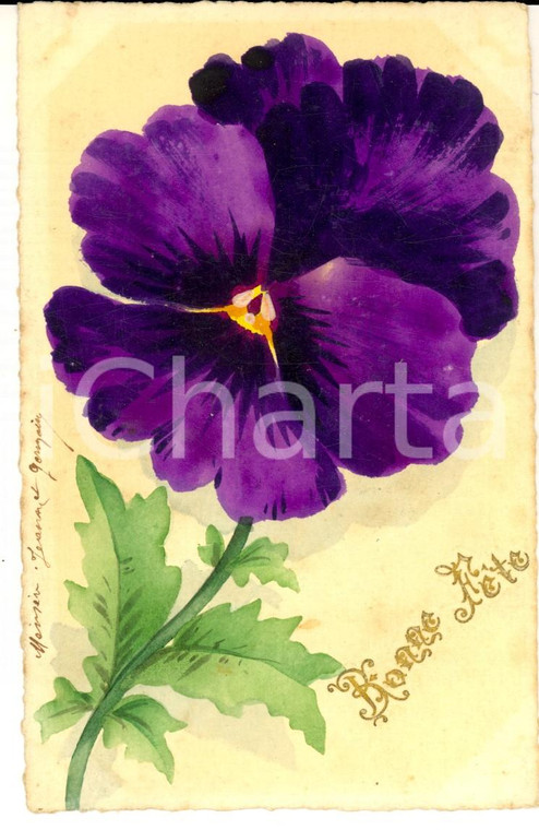 1906 FRANCIA Cartolina BONNE FETE con una violetta *DIPINTA A MANO