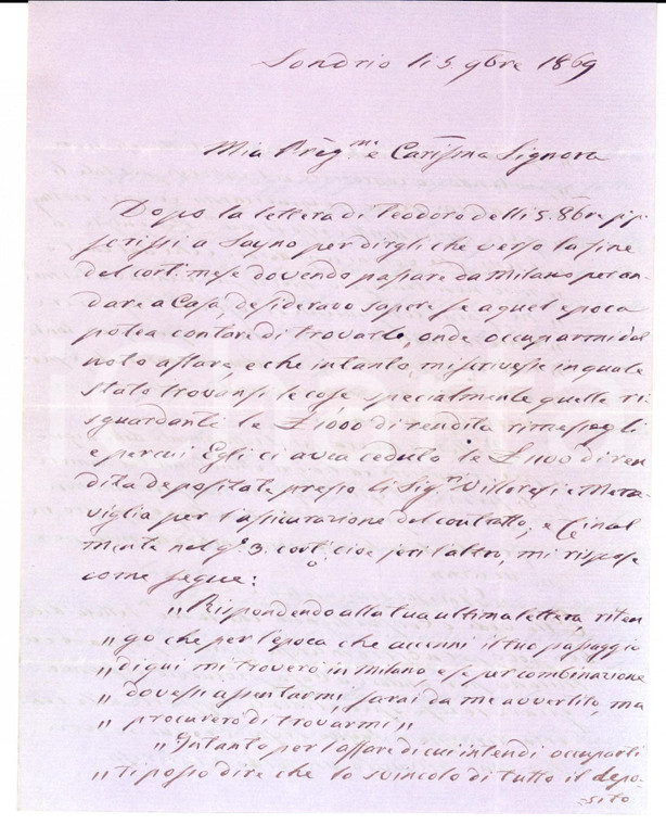 1869 SONDRIO Ing. Tomaso MAGGI sull'opera di Eugenio VILLORESI *Autografo