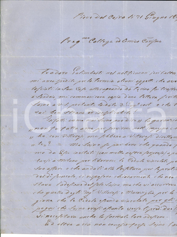 1869 PIEVE DEL CAIRO (PV) Ing. Tomaso MAGGI in disaccordo con socio Carlo SAJNO