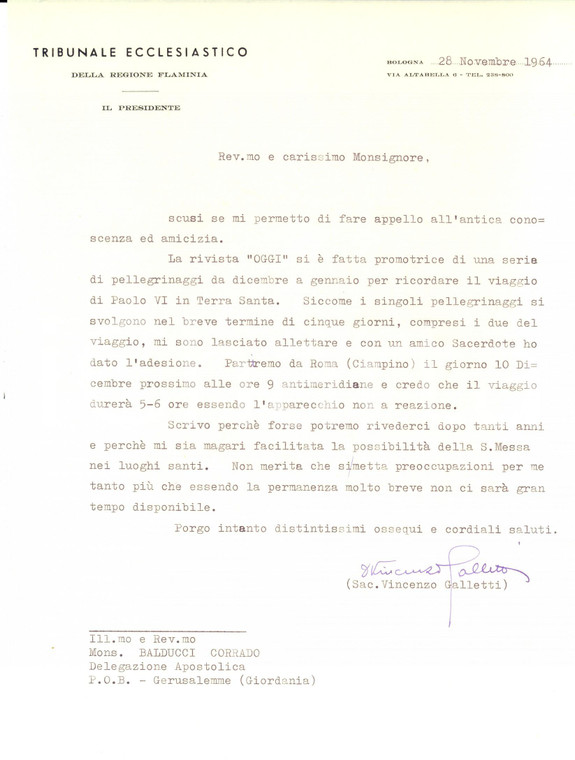 1964 BOLOGNA Tribunale Ecclesiastico - Don Vincenzo GALLETTI in Terra Santa 