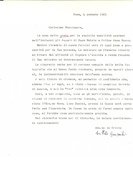 1965 ROMA Mons. Vito GEMMITI teme figuraccia con mons. Lino ZANINI *Autografo