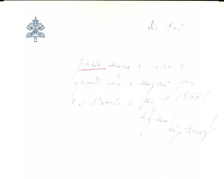 1965 VATICANO Auguri mons. Luigi ACCOGLI nunzio apostolico *Autografo