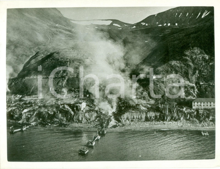 1943 SPITZBERGEN (NORVEGIA) WW2 Riserve di carbone incendiate dagli Alleati FOTO