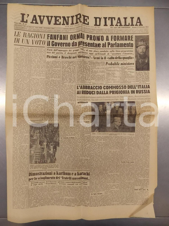 1954 L'AVVENIRE D'ITALIA L'Italia accoglie reduci dalla prigionia in RUSSIA