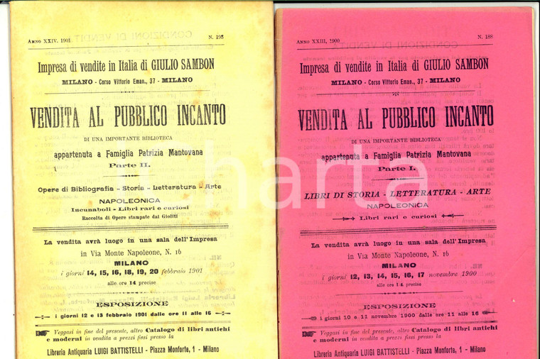 1900 MILANO GIULIO SAMBON Cataloghi asta libri napoleonici di famiglia mantovana