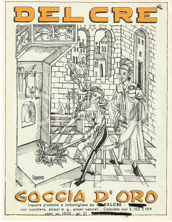 1965 ca DELCRE' Liquore GOCCIA D'ORO *Etichetta ILLUSTRATA