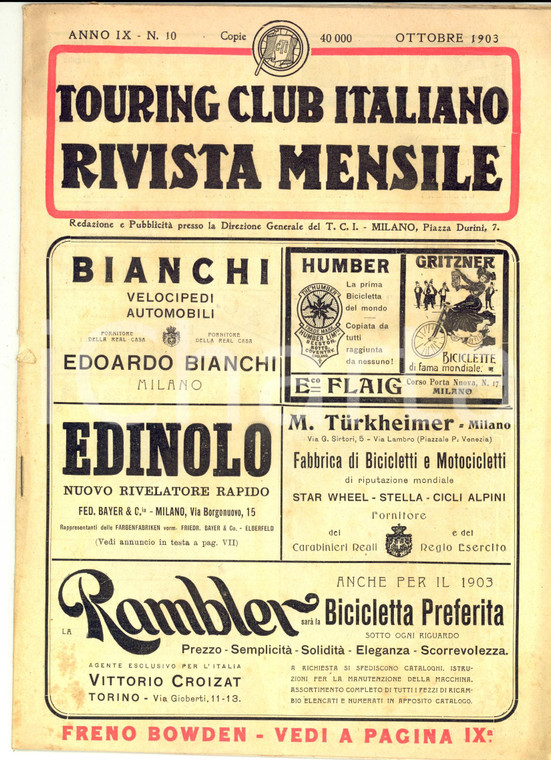1903 TOURING CLUB ITALIANO Ciclo-alpina al Monte Rosa *Rivista anno IX n° 10
