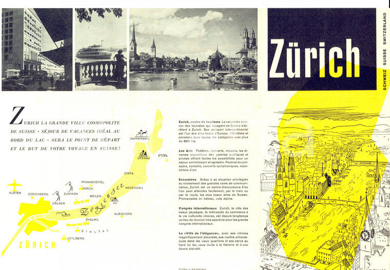 1950 ZURIGO (SVIZZERA) Piegehvole pubblicitario TURISMO *Illustrato FRANCESE
