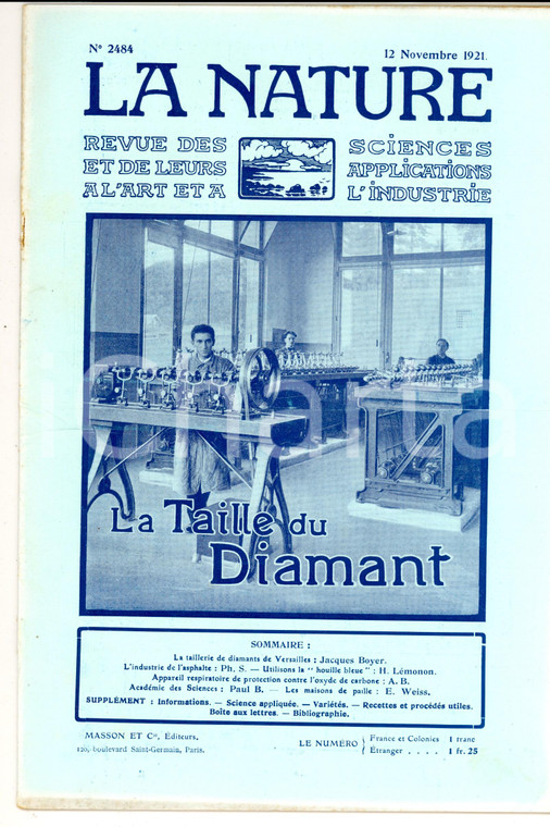 1921 LA NATURE La taille du diamant *Revue ILLUSTREE SCIENCE n° 2484