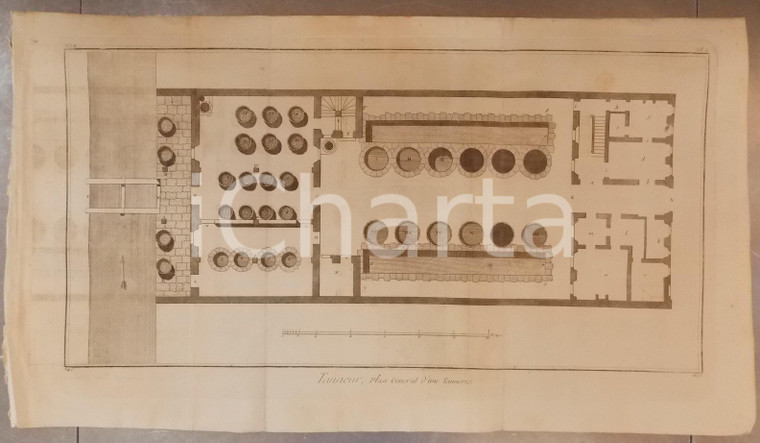 1830 FRANCE TANNEUR Plan général d'une tannerie *Gravure ENCYCLOPEDIE 50x40 cm