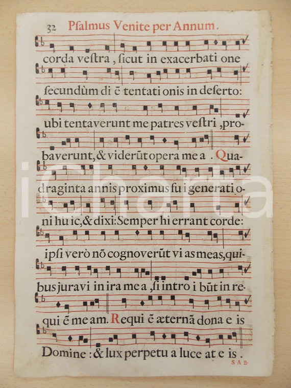 1700 ca ANTIFONARIO ROMANO Pagina canti in rosso e nero PSALMUS VENITE PER ANNUM