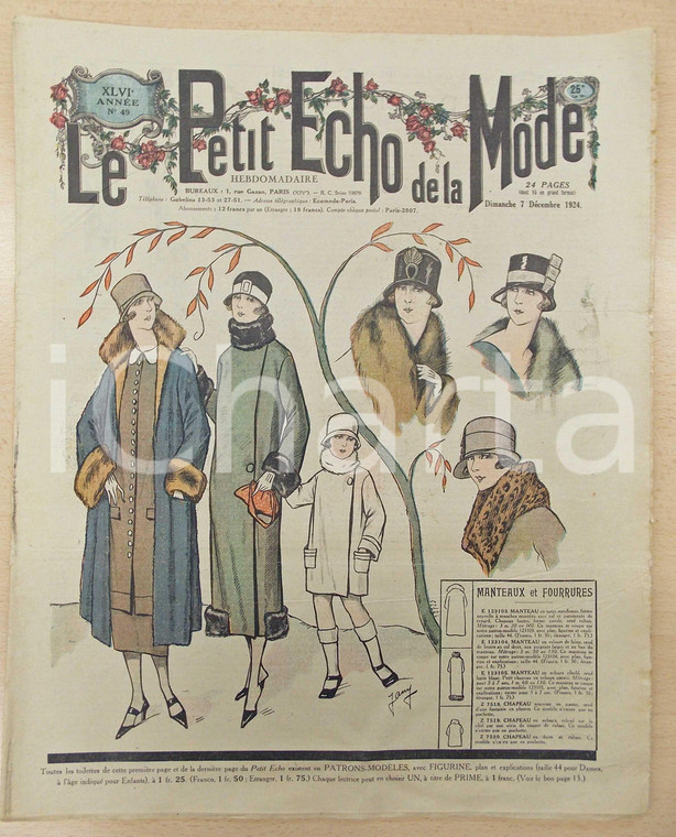 1924 PETIT ECHO DE LA MODE Manteaux et fourrures *Revue année XLVI n°49