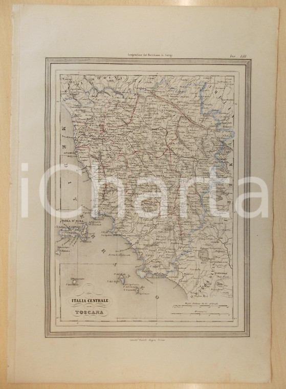 1864 Atlante Geografico Universale - ITALIA Centrale Toscana *GUIGONI Tav LIII
