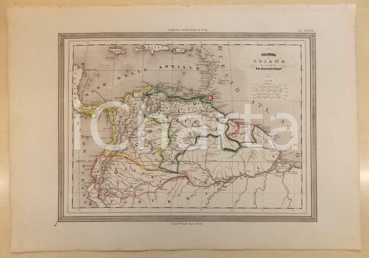 1864 Atlante Universale - Colombia e Guiana Geografo DUVOTENAY *Ed. GUIGONI