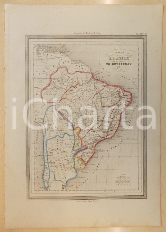 1864 Atlante Universale - Impero Brasile Geografo DUVOTENAY *GUIGONI Tav XXXVIII