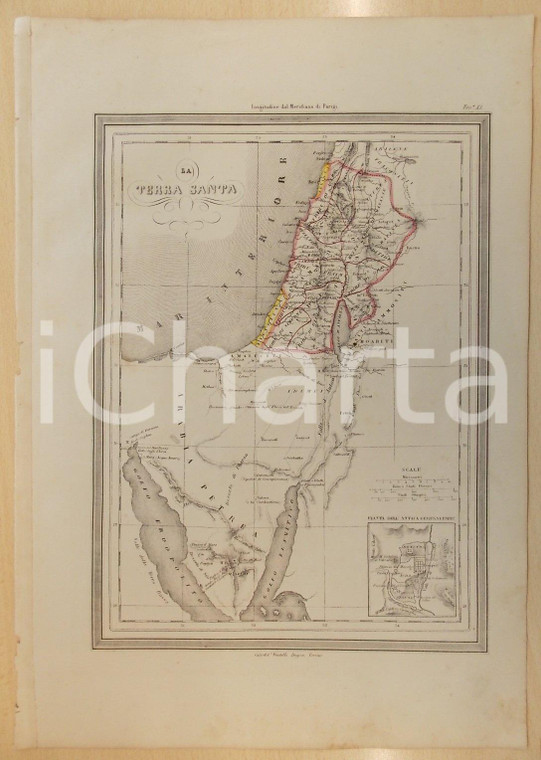 1864 Atlante Geografico Universale - Terrasanta *Ed. GUIGONI Tav. XL 41 x 28 cm