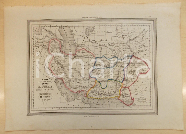 1864 Atlante Geografico Universale - Iran e Kabul *Ed. GUIGONI Tav. XXV