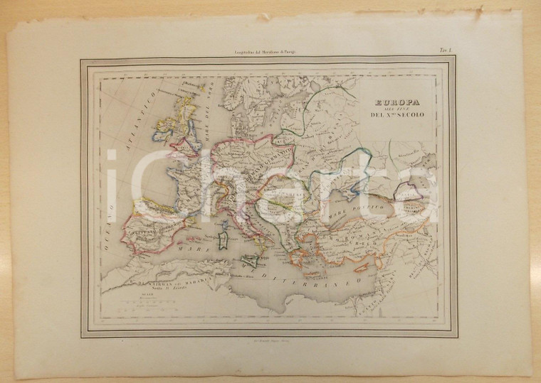 1864 Atlante Geografico Universale - EUROPA fine X secolo *Ed. GUIGONI Tav I