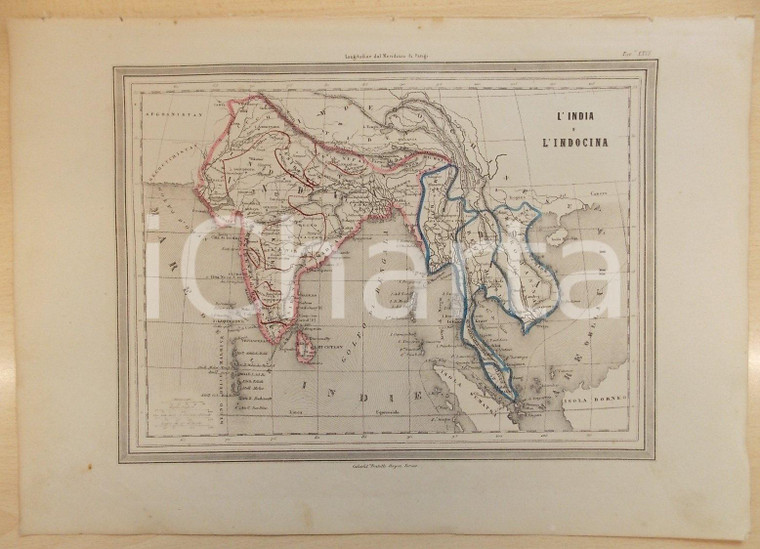 1864 Atlante Geografico Universale - India e Indocina *Ed. GUIGONI Tav. XXVI