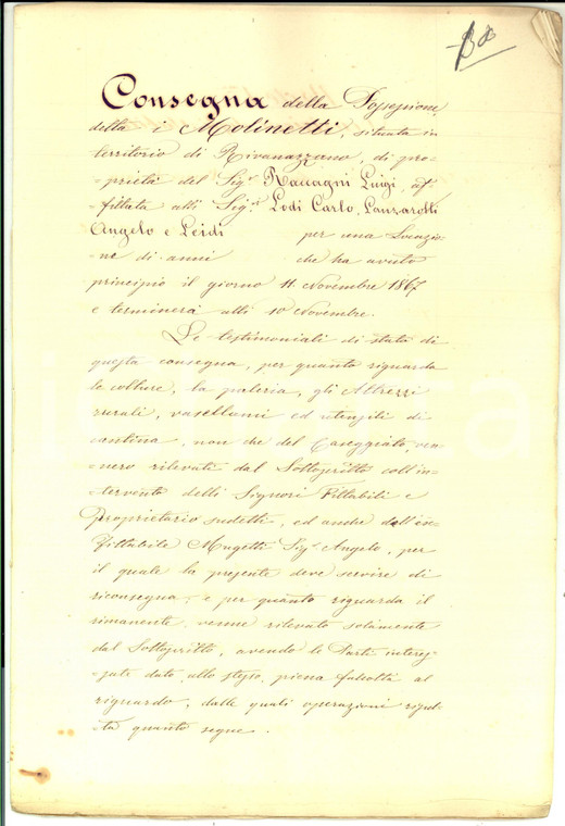 1878 RIVANAZZANO (PV) Atto di consegna podere I MOLINETTI *Manoscritto 28 pp.