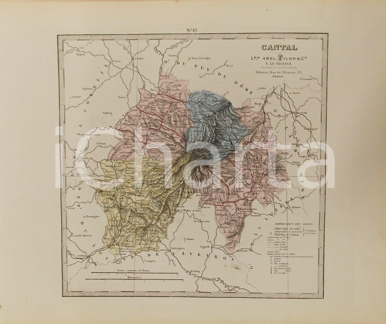 1870 ca Grand Atlas Départemental de la France - Cantal *Ed. PILON Tav. 18 Mappa