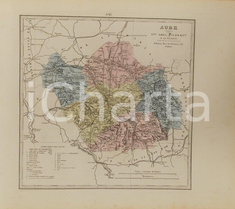 1870 ca Grand Atlas Départemental de la France - Aube *Ed. PILON Tav. 13