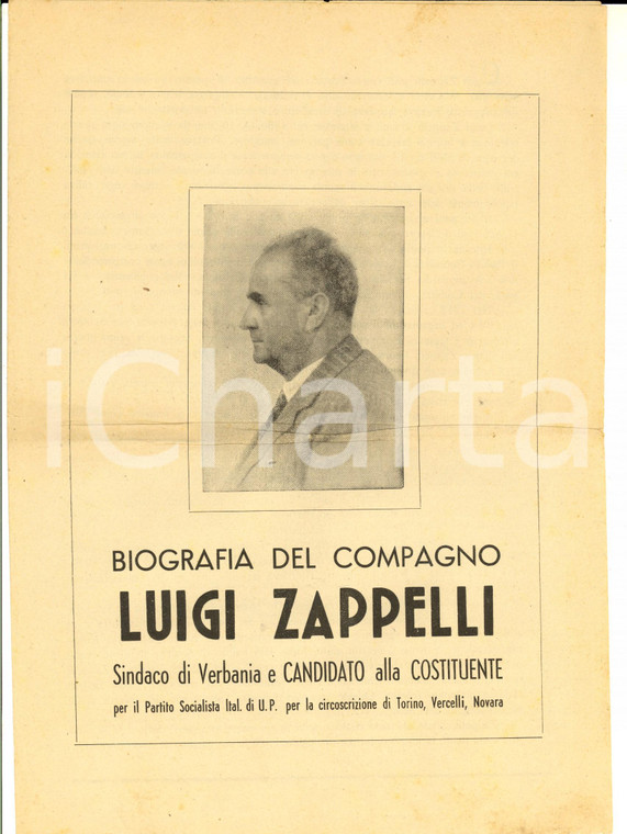 1946 VERBANIA ASSEMBLEA COSTITUENTE Biografia del compagno Luigi ZAPPELLI