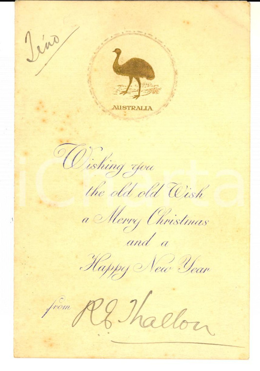1920 ca THALLON (AUSTRALIA) Merry Christmas greetings *Illustrated emu card